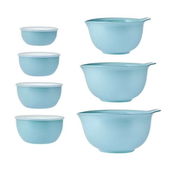 KitchenAid 7-Piece Plastic Nesting Mixing Bowl Set and Prep Bowls with Lids, Mineral Water