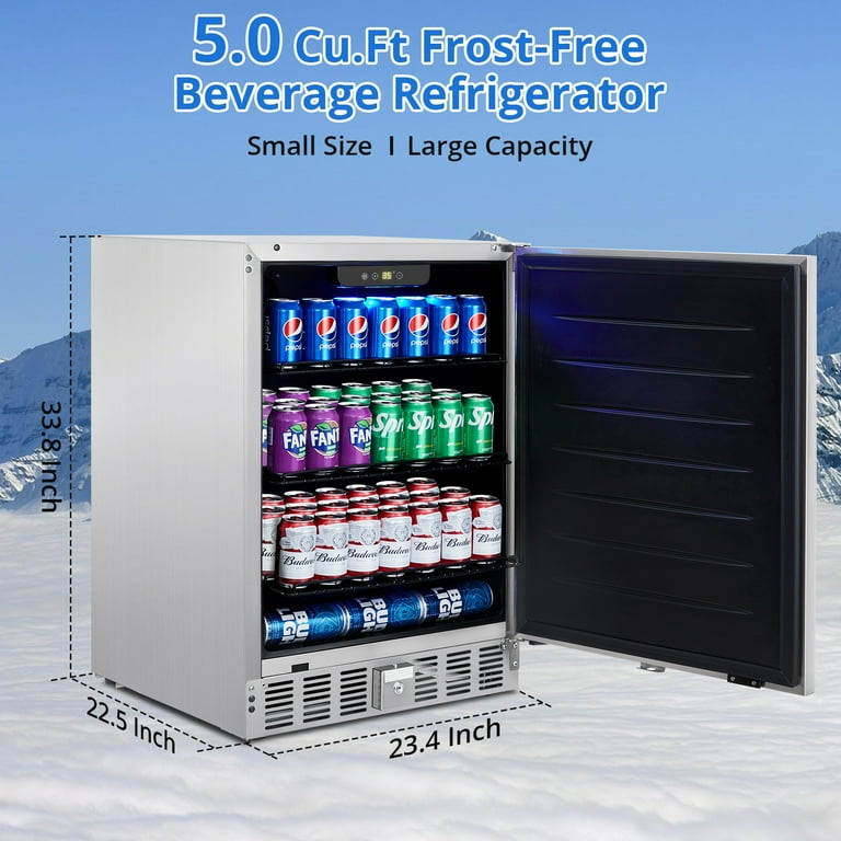 24 Inch Durable Stainless Steel Beverage Fridge, Indoor/Outdoor