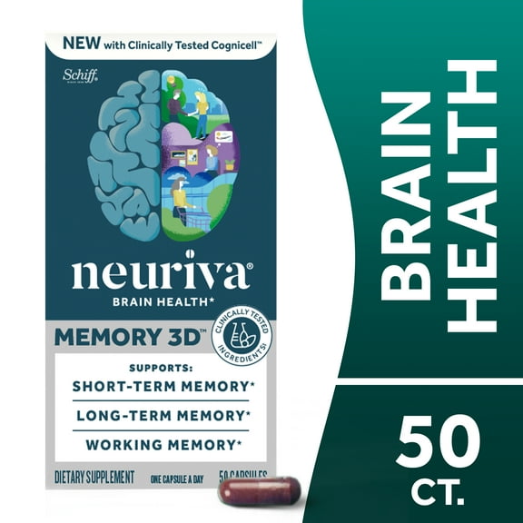 Neuriva Memory 3D Brain Health Dietary Supplement, Memory, Focus & Concentration Support with Vitamins B6 & B12, 50 Count