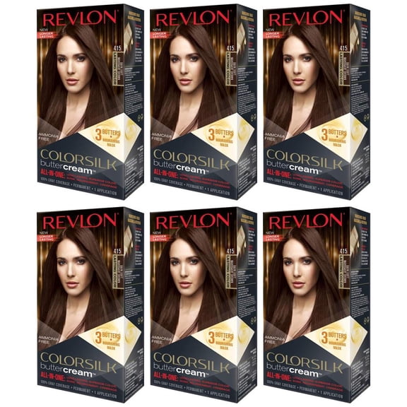 Pack of (6) Revlon Colorsilk Buttercream Hair Dye, #415 Dark Soft Mahogany Brown, Hair Color 1.6 FL OZ