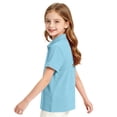 thumbnail image 7 of Girls Short Sleeve Pique Polo Shirt Preschool Shirt Matching Ribbed Collar Banded Sleeves Three-button Placket Uniform Sky Blue 120, 7 of 7