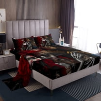 Manfei Skeleton Couple Lover Twin Sheet Sets 3pcs for Boys Girls,Gothic Style Floral Rose Twin Fitted Sheet Microfiber,Happy Valentine'S Day Breathable Flat Sheet,Lightweight Room Decor