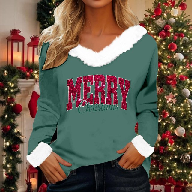 MHFRRA Camiseta Informal de Manga Larga con Cuello Redondo para Mujer, Básica, Suave y Cómoda, para Uso Diario Verde Oscuro