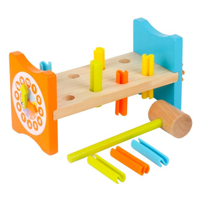 Tachiuwa Wooden Pound Pegs Toy Gear Rotation and Clock Time Hitting Peg Game for Kids