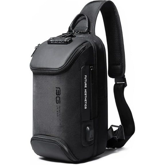 BANGE Anti-Theft Sling Backpack with Lock & USB Charging Port, Unisex Casual Crossbody Bag for Multiple Occasions,Black