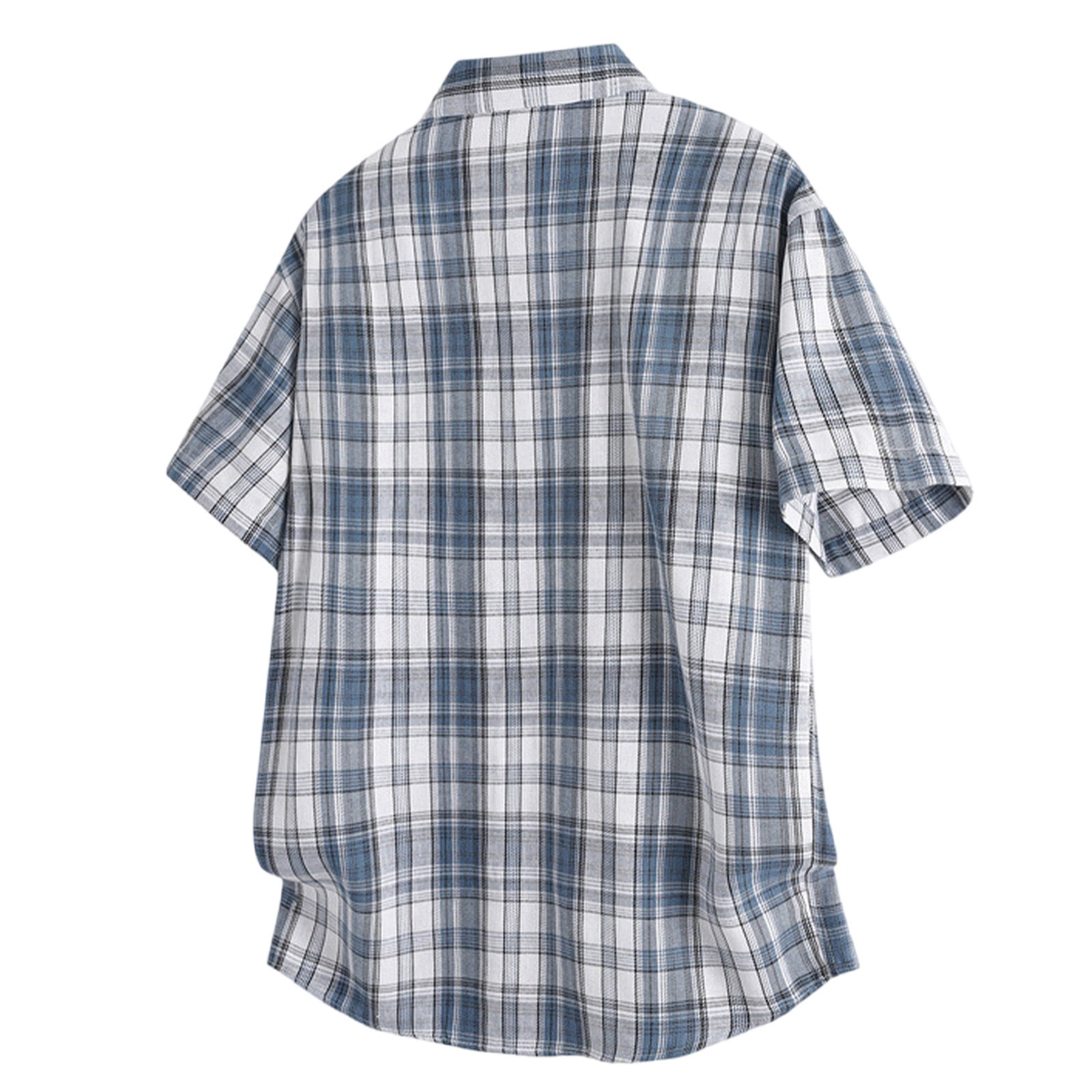 FRSASU Men's Summer Plaid Dress Shirt Short Sleeve Button Down Cuban T-Shirts Western Casual Checkered Button Up Shirts Blue