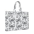 thumbnail image 2 of Handbag File Bag 15×10.6in Large Capacity Double Pocket Designed For Work Travel Travel Shopping Modern Minimalist Black And White Ribbon Bow Pattern, 2 of 8