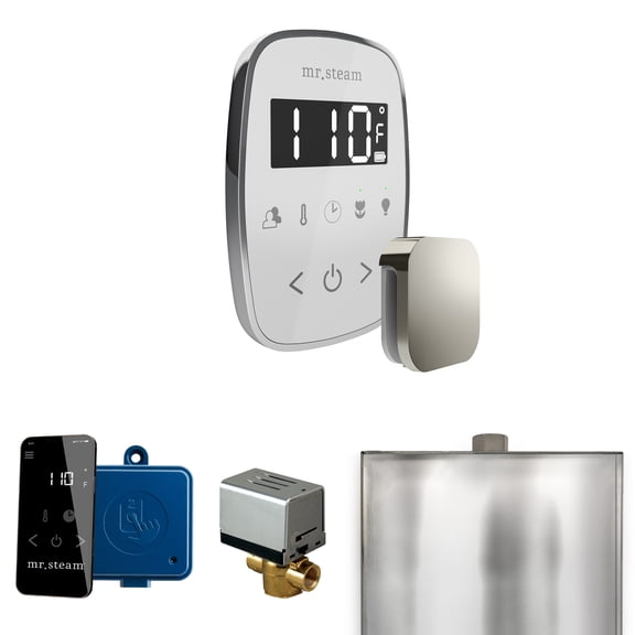Mr Steam ButlerFlex Steam Shower Ctrl Pkg w/TempoFlex Control and Steamhead in White Polished Chrome