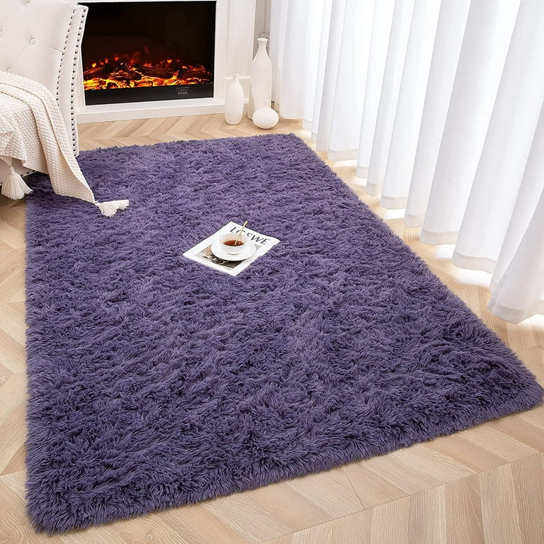 Lochas Fluffy Soft Shag Carpet Rug for Living Room Bedroom Big Area Rugs  Floor Mat, 3'x5',Lavender Purple