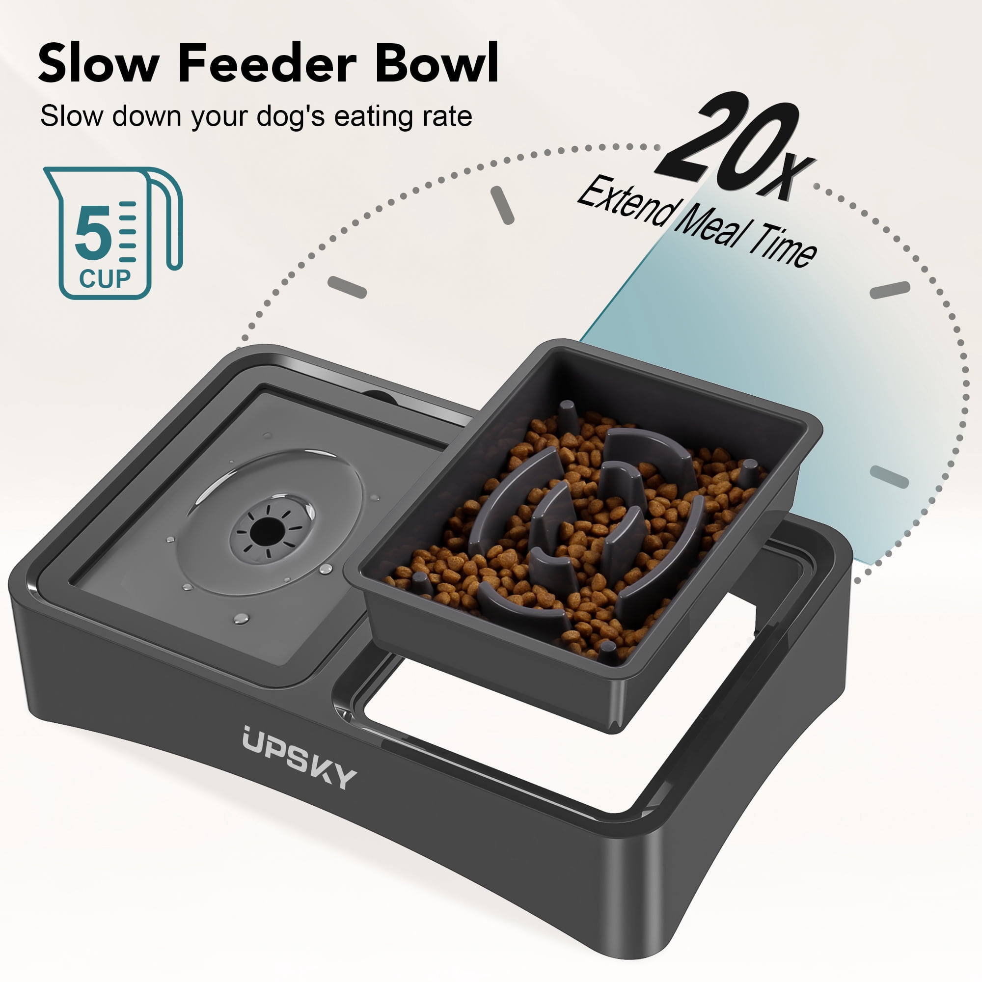 UPSKY 2-in-1 Elevated Dog Bowls Slow Feeder, 4 Height Adjustable Raised Dog Bowl Stand No Spill Dog Water Bowl Dispenser, Anti-Slip Dog Food and Water Bowl for Small Medium Dogs.