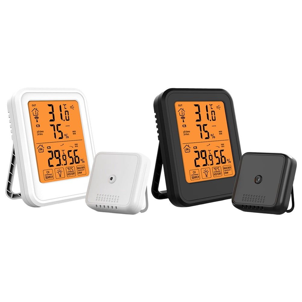 Wireless Transmission Thermometer And Hygrometer Touch Screen Magnetic Suction Black