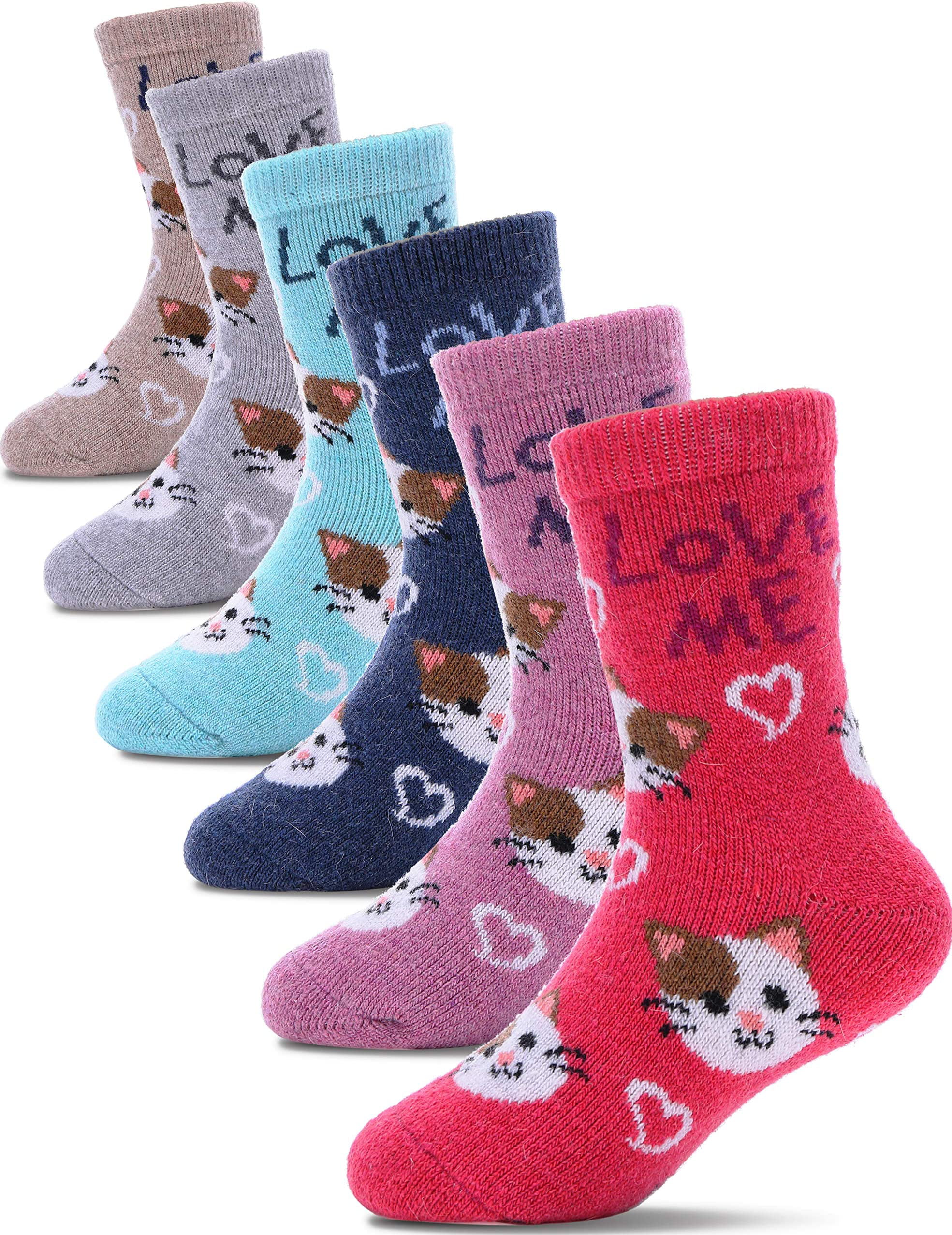 ProEtrade Wool Socks for Kids Boys Girls Toddlers Winter Warm Thermal Walking Thick Heavy Boot Cosy Hiking Gift Socks 6 Pairs
