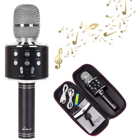 Karaoke Microphone  Portable Bluetooth Microphone  Compatible with Android & iOS Devices  USB Rechargeable  Noise Reduction  AUX  USB Black