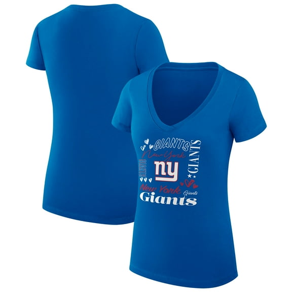 Women's G-III 4Her by Carl Banks  Royal New York Giants Super-Slim Fit Lightweight Collage Team V-Neck T-Shirt