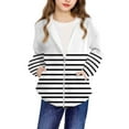 thumbnail image 5 of Jinhomg Girls Zip Up Hoodies Stylish Striped Jacket Kids Zipper Hooded Sweatshirt Preppy Top with Pockets White 140, 5 of 9