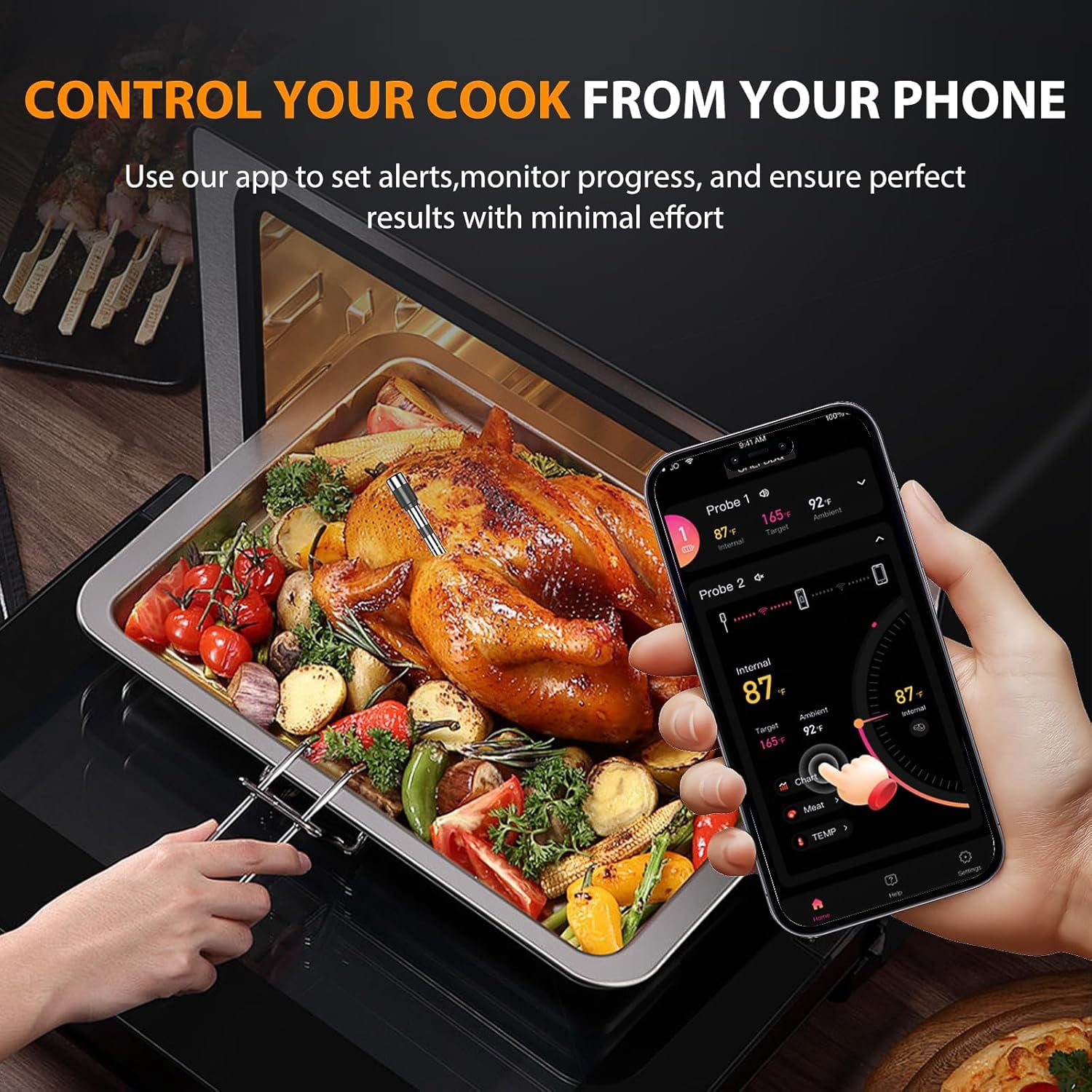 AI  Wireless Meat Thermometer with 2 Probes High-Accuracy Sensors, Standalone Display Base,  Read LCD & App Control for Kitchen BBQ Oven Grill  Fryer