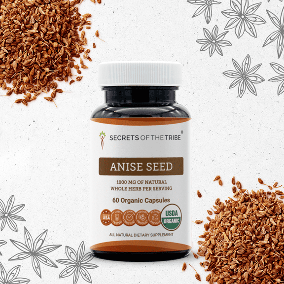 Secrets Of The Tribe Anise Seed Organic Capsules Dietary Supplement, Natural Herbal Capsules for Digestive Support, Certified Organic Anise (Pimpinella Anisum) Dried Seed, 60 Capsules