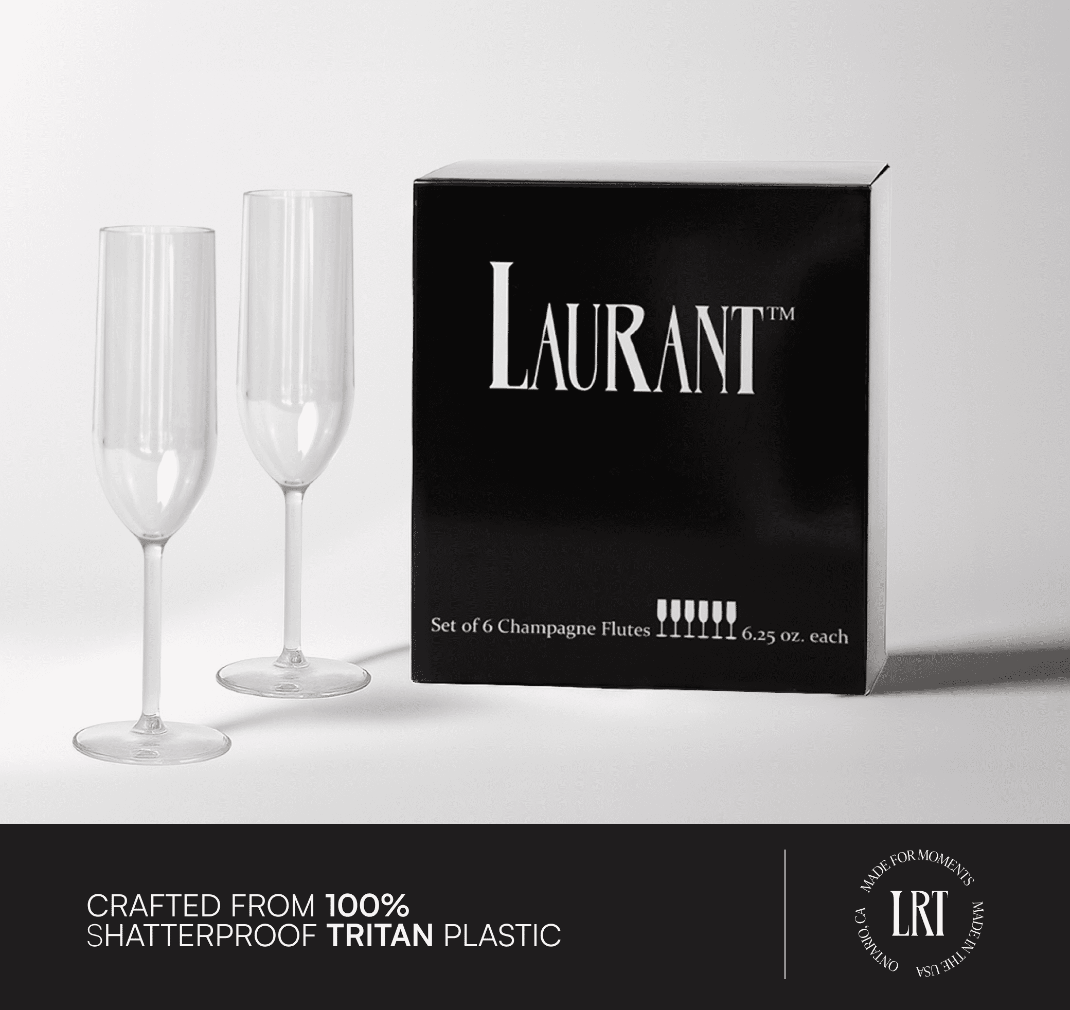 Laurant Tritan Plastic Champagne Flutes, Crystal Clear, Dishwasher-Safe (Set of 6)
