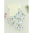 thumbnail image 4 of Bagilaanoe 2Pcs Toddler Baby Girl Easter Outfits Letter Print Short Sleeve T-shirt Tops + Flare Trousers 12M 18M 24M 3T 4T 5T Kids Long Pants Set, 4 of 8