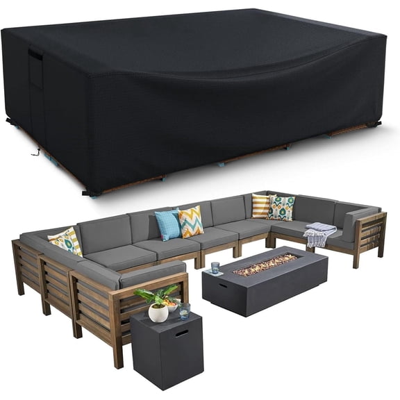 Patio Furniture Covers - 600D Thick Waterproof Rectangular Table Cover, Outdoor Furniture Protector for Dining Table & Chairs,102*75*27.5 inch