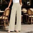 thumbnail image 5 of cocolona Womens Casual High Waist Pleated Dress Pants Elastic Waist Straight Wide Leg Commute Work Pants with Pockets, 5 of 5