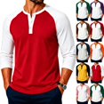 thumbnail image 2 of Mens Henley Shirts Long Sleeve Casual Raglan Block Shirts Button Basic T-Shirts Classic Vintage Tee Tops 2026 Vermilion XL, 2 of 7