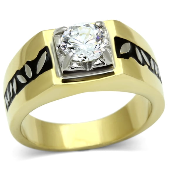 Luxe Jewelry Designs Men's Two Tone Gold Ion Plated Stainless Steel Ring with CZ and Epoxy - Size 11