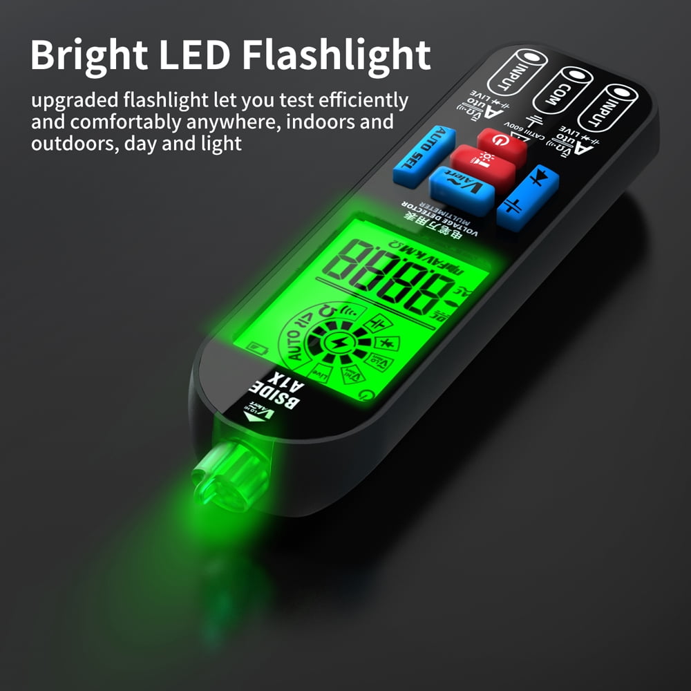 BSIDE Handheld Digital Multimeter Electric Test Pen Professional Voltage Resistance Diode Tester Live Wire Recognition Meter with Automatic Shutdown and Flashlight Function