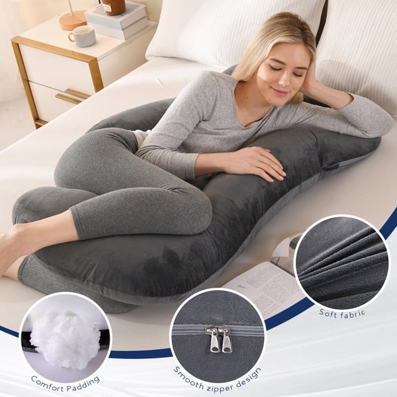 AMORIDAGE U-Shaped Pregnancy Pillow, 41 x 20 Inch Full Body Maternity Pillow for Sleeping with Removable Washable Cover, Black