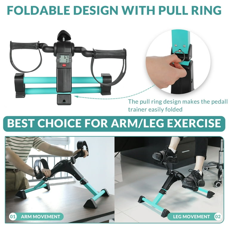 MEETWARM Pedal Exerciser Under Desk Exercise Peddler Arm Leg Folding Mini Stationary Peddler Bike with LCD Display Portable Bicycle Exerciser Machine