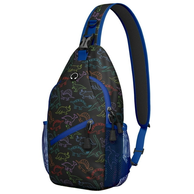 Funny Dinosaur Print Sling Bag, Colorful Cartoon Dino Pattern Lightweight Backpack for Travel, Outdoor Adventures, and School Use