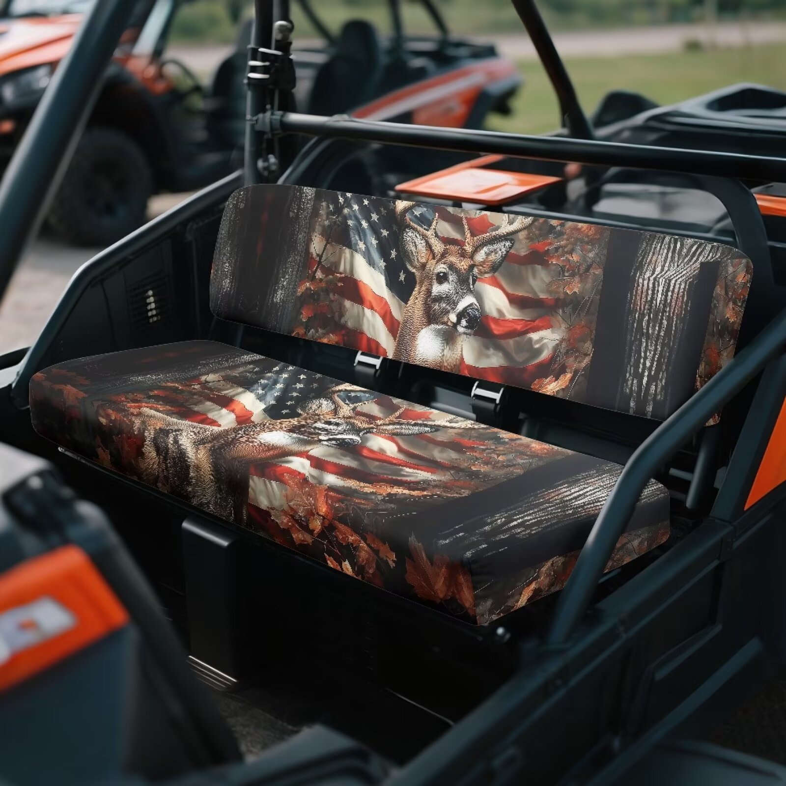 Garronmavis American Flag Deer UTV Seat Covers Anti-Scratch Easy to Clean Covers for Mule Seat Accessories Parts with Elastic Edges Dirt-Proof Compatible with Kawasaki Mule 4010 4x4 Hardwoods