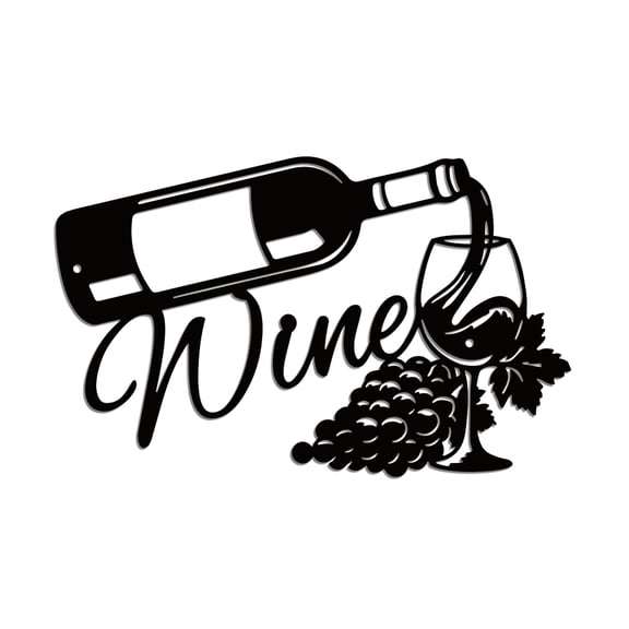 1 pc Wine Metal Wall Art Decor Retro Wine Modern Kitchen Art Wall Decor Glasses Bottle Grape Silhouette Sculpture Wall Hanging Ornament for Dining Bar Home Kitchen Restaurant Cafe Decor 11.8x7.3 Inch