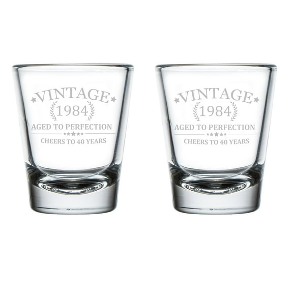 Set of 2 Shot Glasses Glass Cheers To 40 Years Vintage 1984 40th Birthday