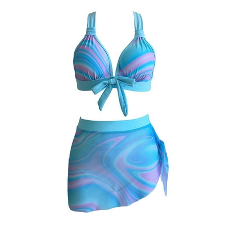 SWSMCLT Women s High Waisted Bikini Sexy Beach Swimwear Bathing Suit Cheeky Hawaiian Cutout 3 Piece Trendy Peacock Blue 4-6