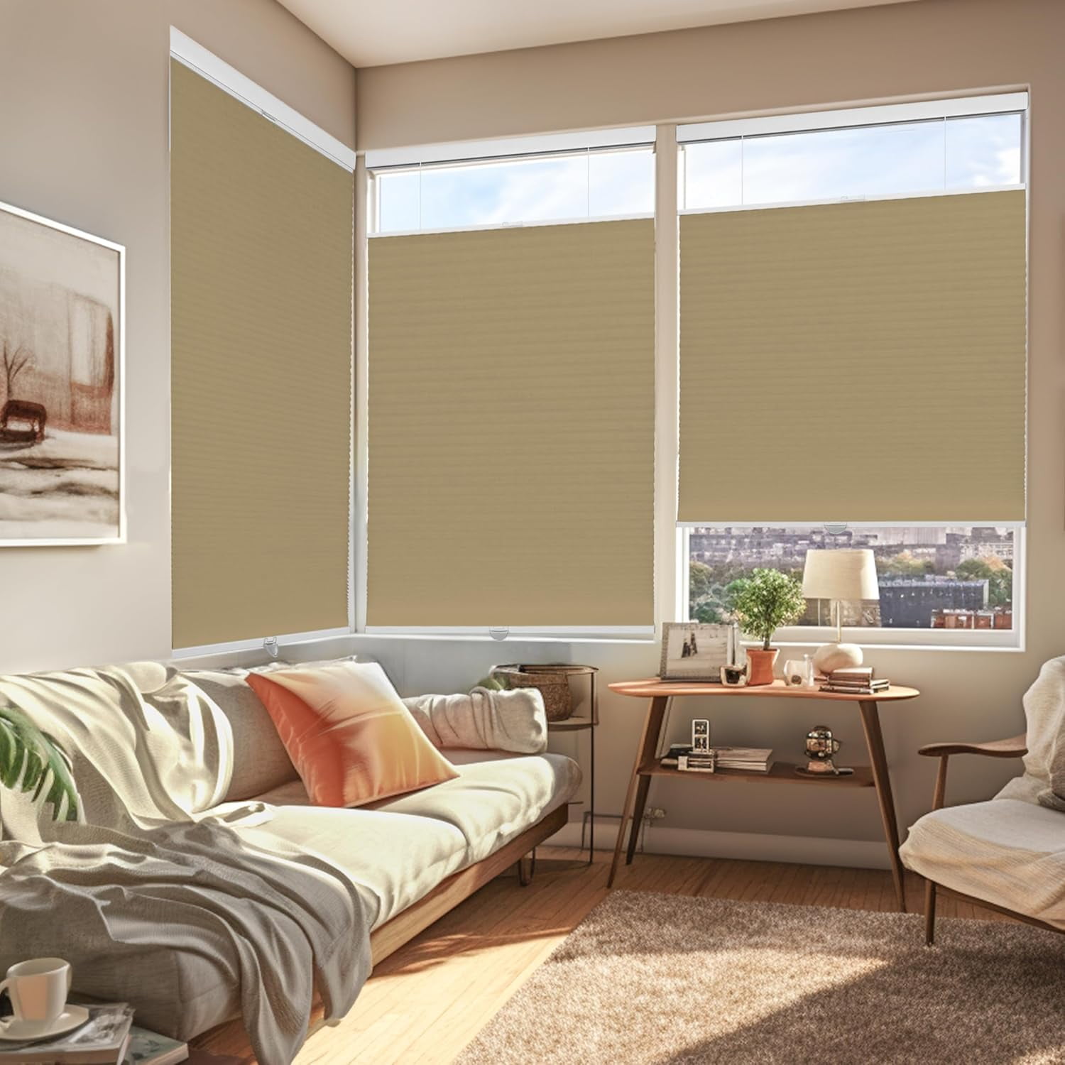 Chicology Sand Light Filtering Cordless Top Down Bottom Up Cellular Shades 59 in. W x 72 in. L