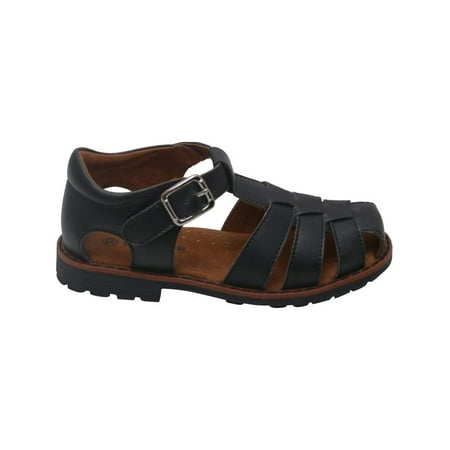 - Boys Black Lug Sole Buckle Strap Leather Fisherman Sandals 11-2 Kids