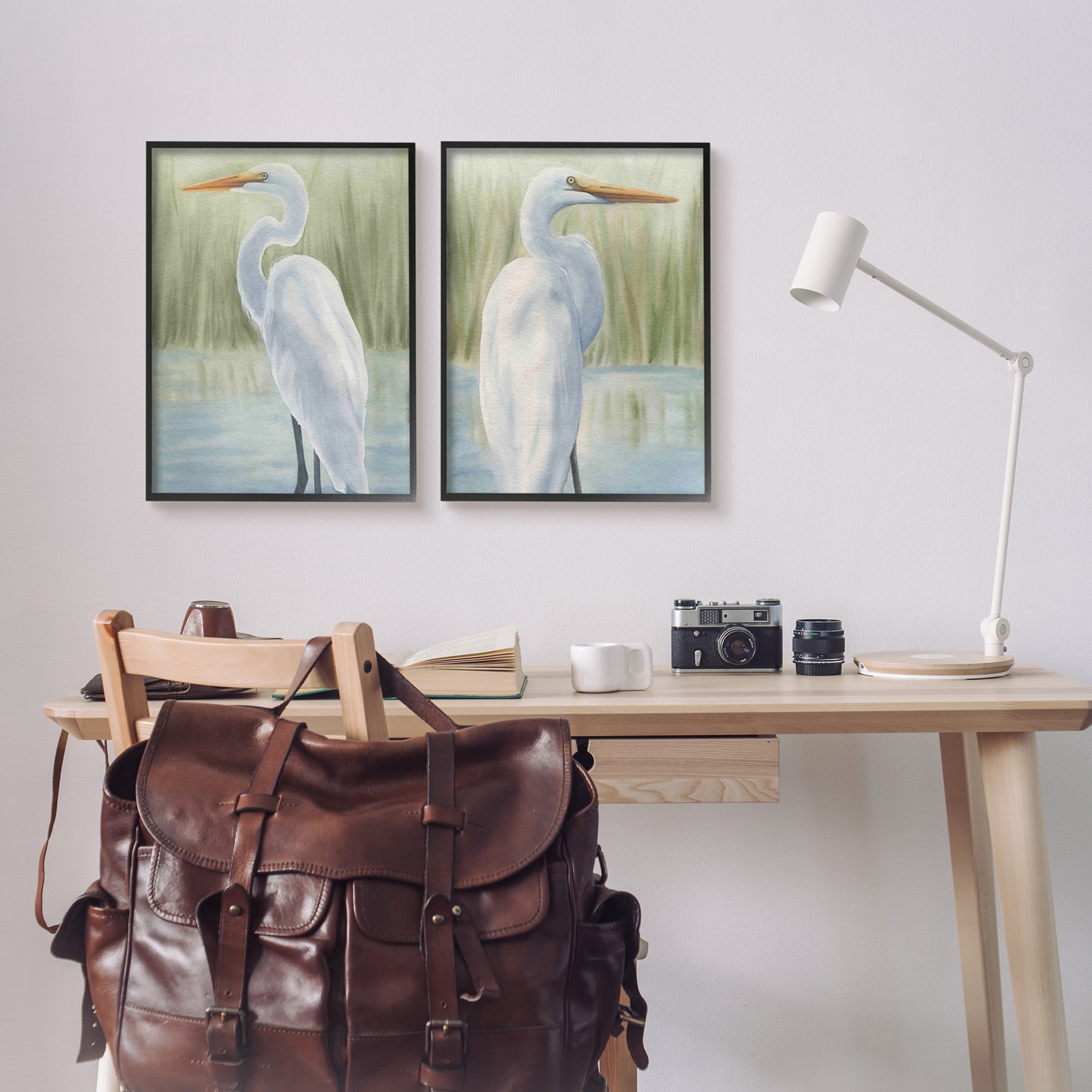 Stupell Industries Egrets in Marshland Animals & Insects Painting Black Framed Art Print Wall Art, 16 x 20, Set of 2