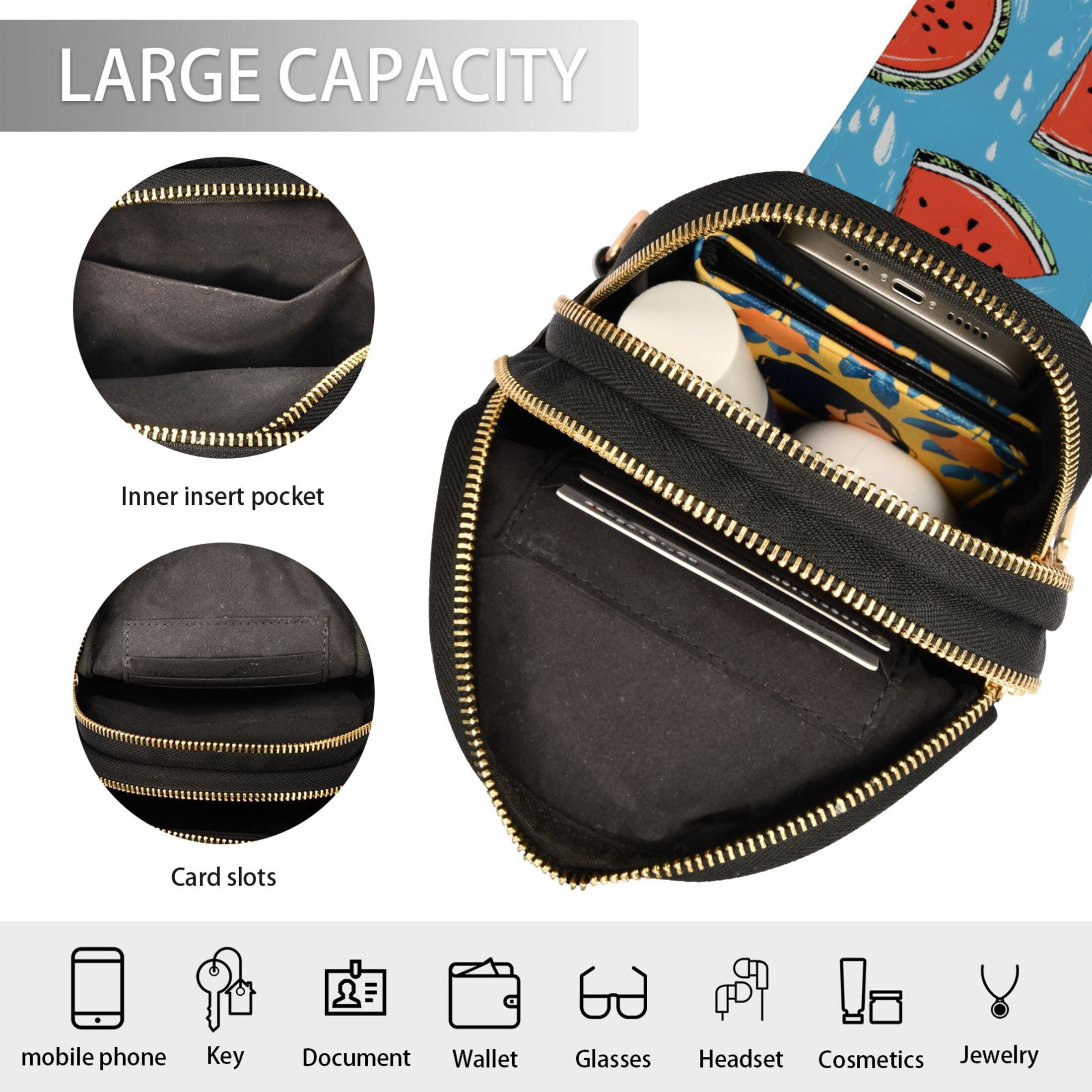 ALAZA Watermelon Cute Sling Bag for Women Men Waterproof Crossbody Chest Bags