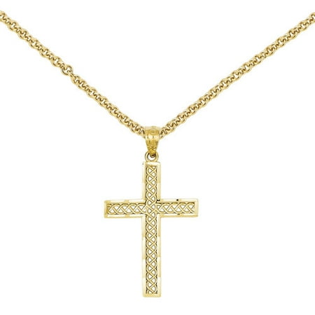 14kt Yellow Gold Diamond-Cut Filigree Cross Pendant