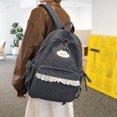 thumbnail image 5 of Corduroy Backpack, Polka Dot School Backpack with Bowknot, Lace Trim Schoolbag for Travel Shopping Outdoor, Gray, 5 of 7