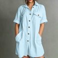 thumbnail image 4 of Miqool Women's Cotton Lapel Shirt Dress Casual Short Sleeve Button Front Utility Mini Dress with Pockets Loose Fit Summer Dress, 4 of 8