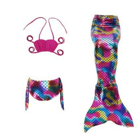 Wenchoice Fuchsia Rainbow Mermaid Tail 3 Pieces Swimming Suit XXL(9-10Y)