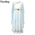 thumbnail image 2 of Vestido de princesa griega antigua para niñas, sin mangas, con chales de tul fluidos, toga, disfraz de diosa, vestido para Halloween, 2 of 5