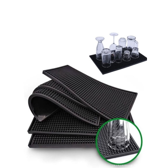 Bar Mat 6 x 12 Small Black, Coffee Mat for Home Bar, Bar Service Spill Mat for Cocktail Bartender Kitchen Countertop, PVC Counter Top Cup Mats Glasses Drying Mat, 1PCS