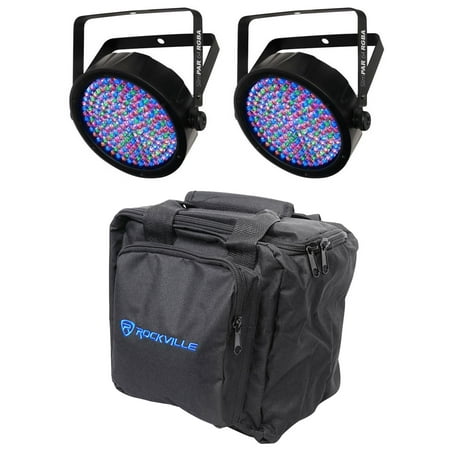 (2) Chauvet SlimPAR 64 RGBA SlimPAR64 Compact DMX LED Wash Lights + Carry Case