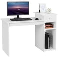 thumbnail image 1 of Yaheetech Home Office White Computer Desk with Printer Shelves and Drawer Wood Computer Workstation Study Writing Desk Laptop Table for Small Space, 1 of 5