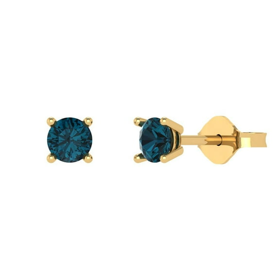0.2 ct Push-Back Stud Earrings for Women | 3.0mm Round Cut Natural London Blue Topaz | 18K Yellow Gold