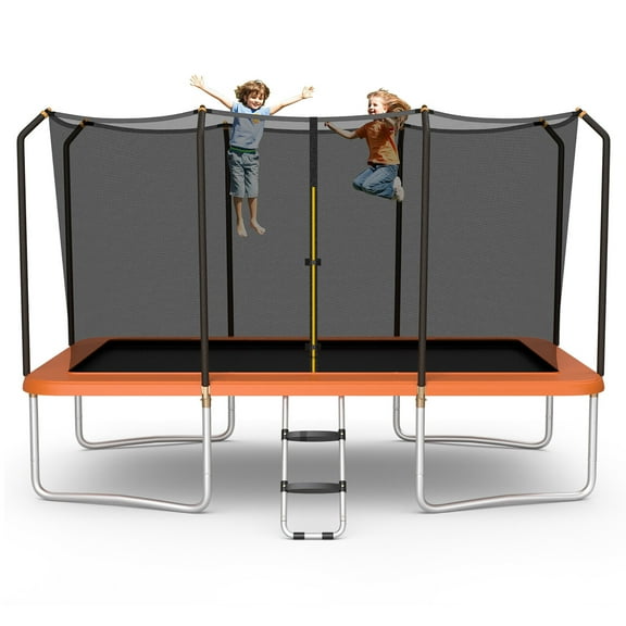 Gymax 8 x 14 FT Rectangular Recreational Trampoline W/ Safety Enclosure Net Ladder Outdoor Orange