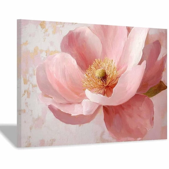 Mudket Framed Canvas Wall Art Ready to Hang, Blush Pink Peony Canvas Print, Vintage Botanical Floral Wall Decor, Pink Flower Wall Art for Bedroom Living Room Bathroom Office Decor - 12"L x 8"W